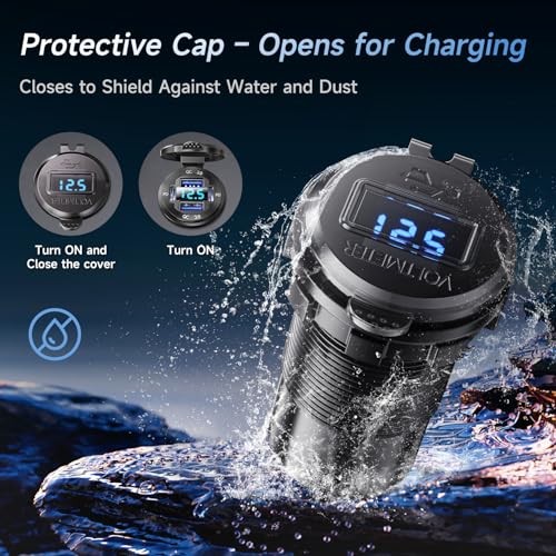 2V USB Charger with 4 Ports, Upgraded Aluminum Alloy Car Outlet with LED 1
