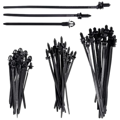 Push Mount Wire Ties, Snap in Zip Tie Automotive Clips Nylon Wire 45 Pcs Black