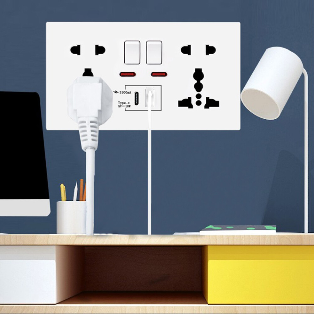 18W Type-C Fast Charge Wall Outlet 13A Smart Quick Charge Interface Dual Socket