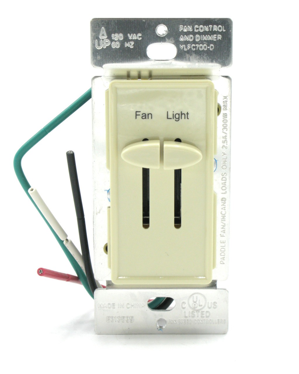 Dual Slide Fan/Light Control, 2.5 Amp Fan, 300 Watt Light, Ivory