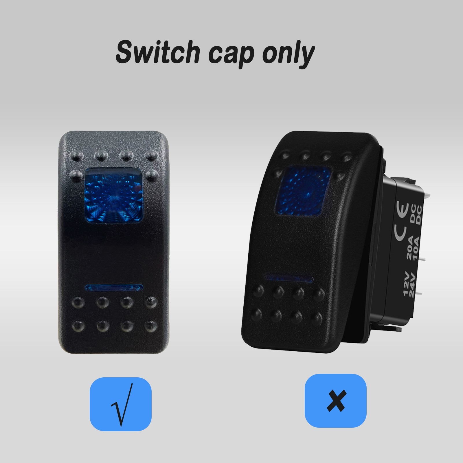 1pc Blue Switch Cover ONLY For Car Boat Truck Rocker Button Switch Replacing Cap