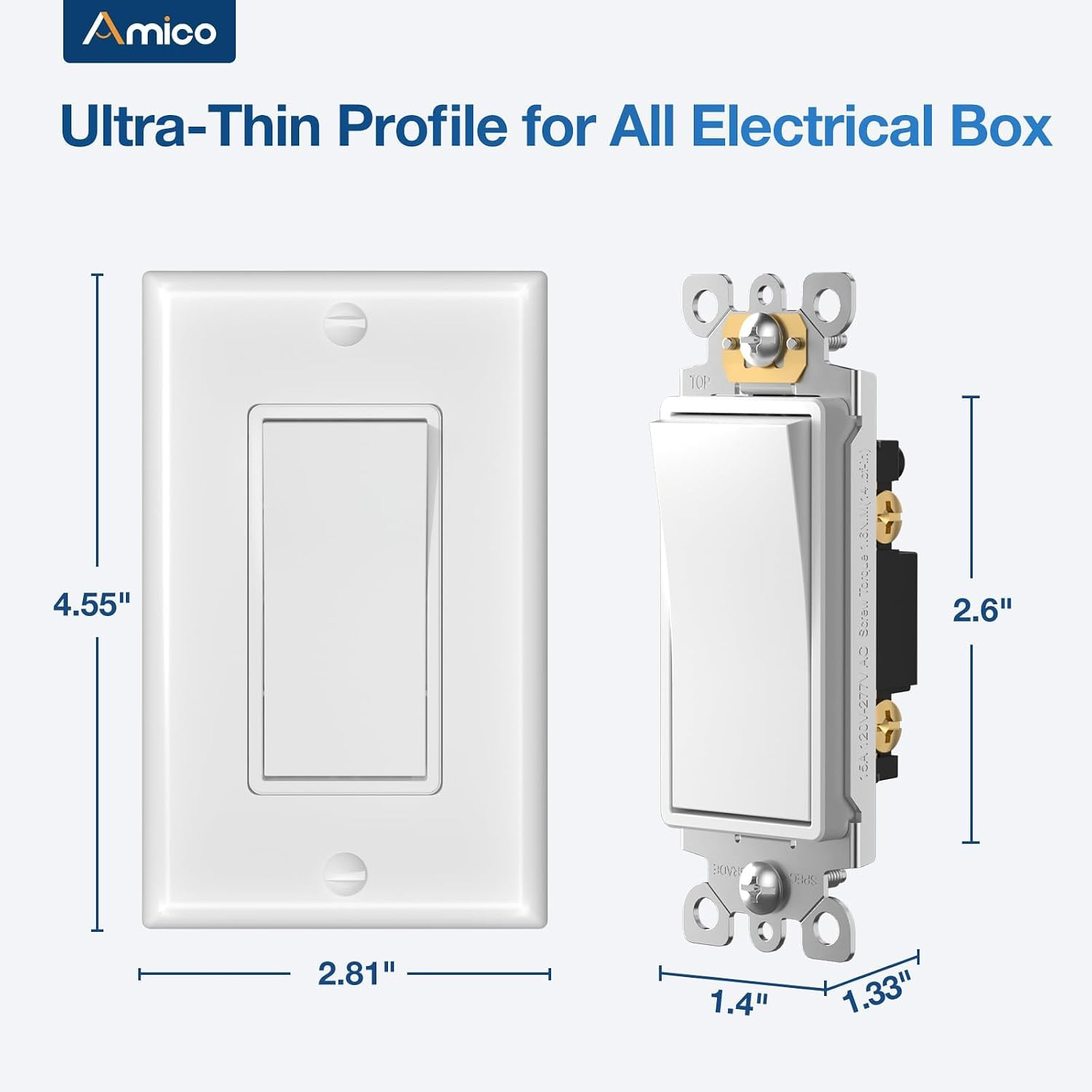 30 Pack Single Pole Light Switch with Wall Plate, UL Listed, 15A 120/277V, On/Of