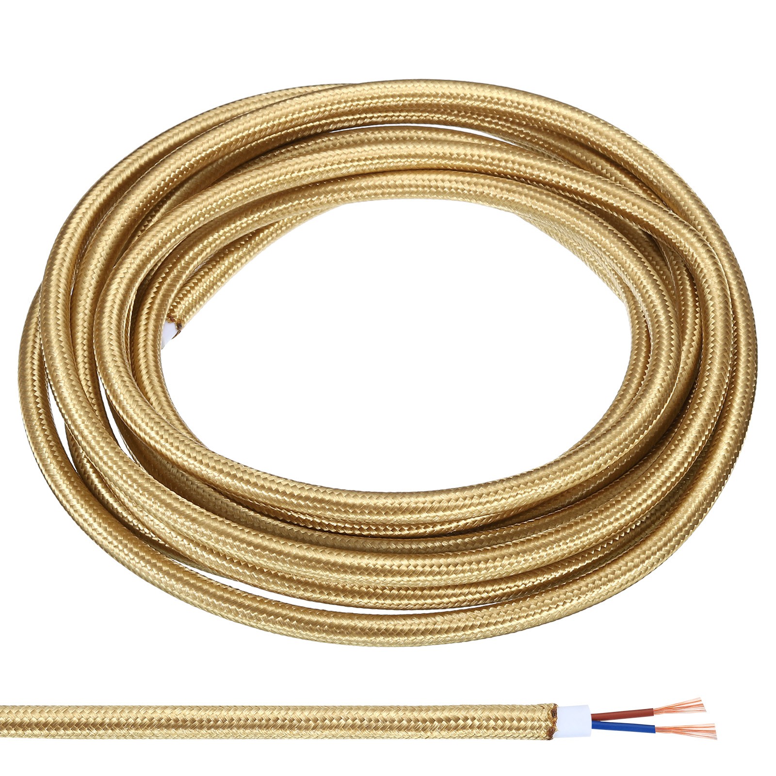 9.84ft 18AWG 2 Core Fabric Cloth Covered Round Wire Light Golden