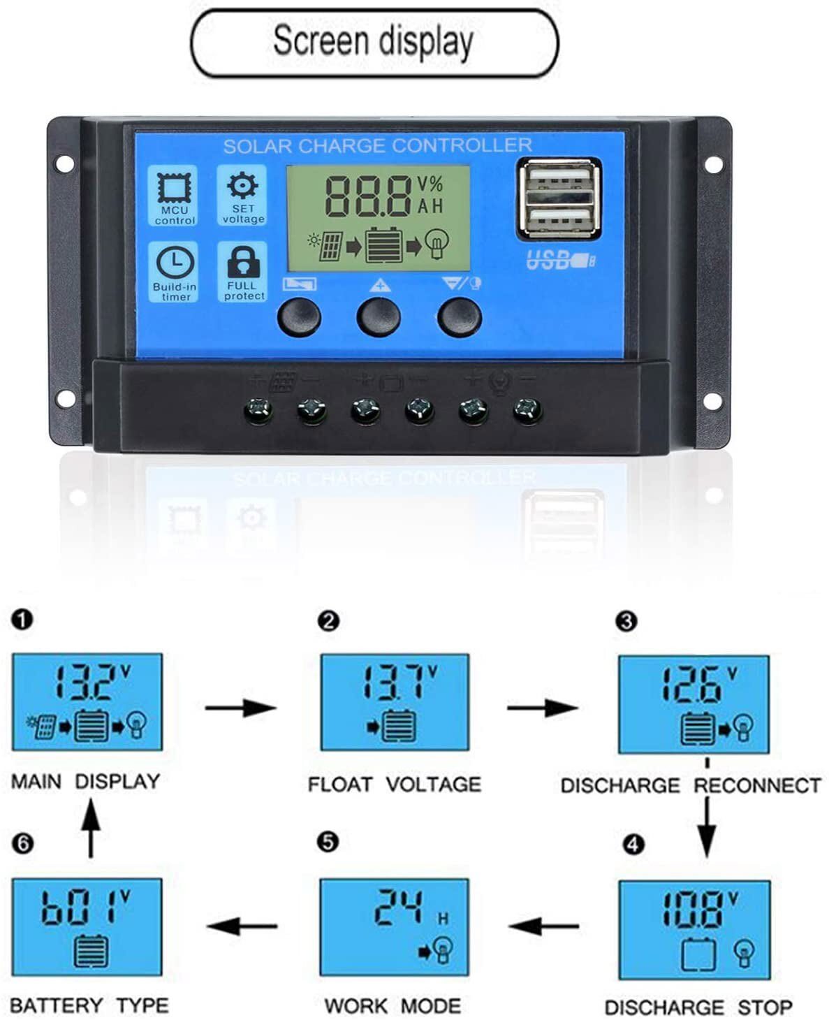 100A Solar Panel Regulator Charger Controller 12V/24V Auto Focus Tracking