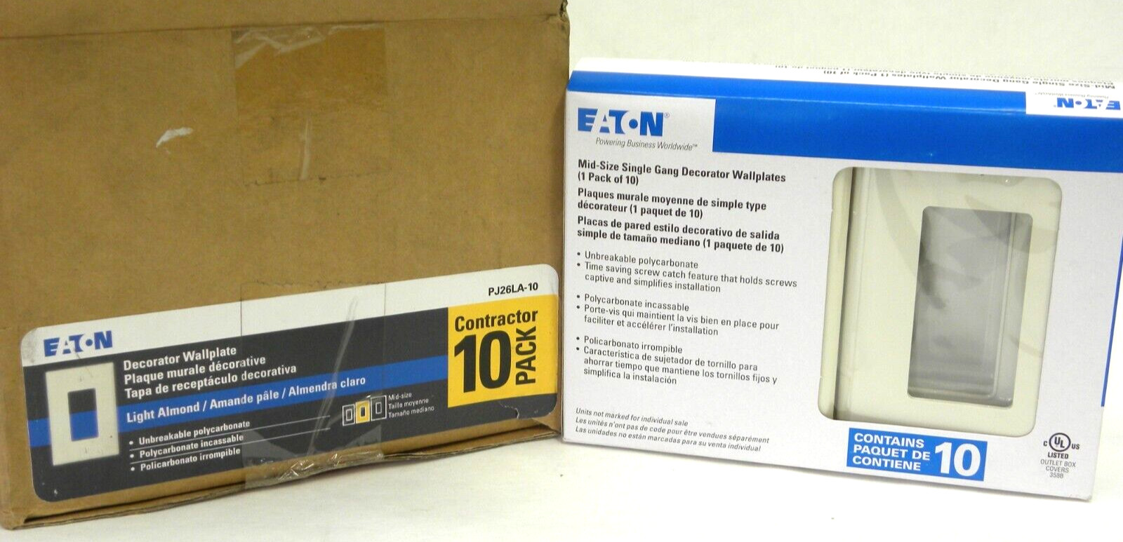 BOX OF 10 – Eaton 1-Gang Light Almond Polycarbonate Indoor Decorator Wall Plate