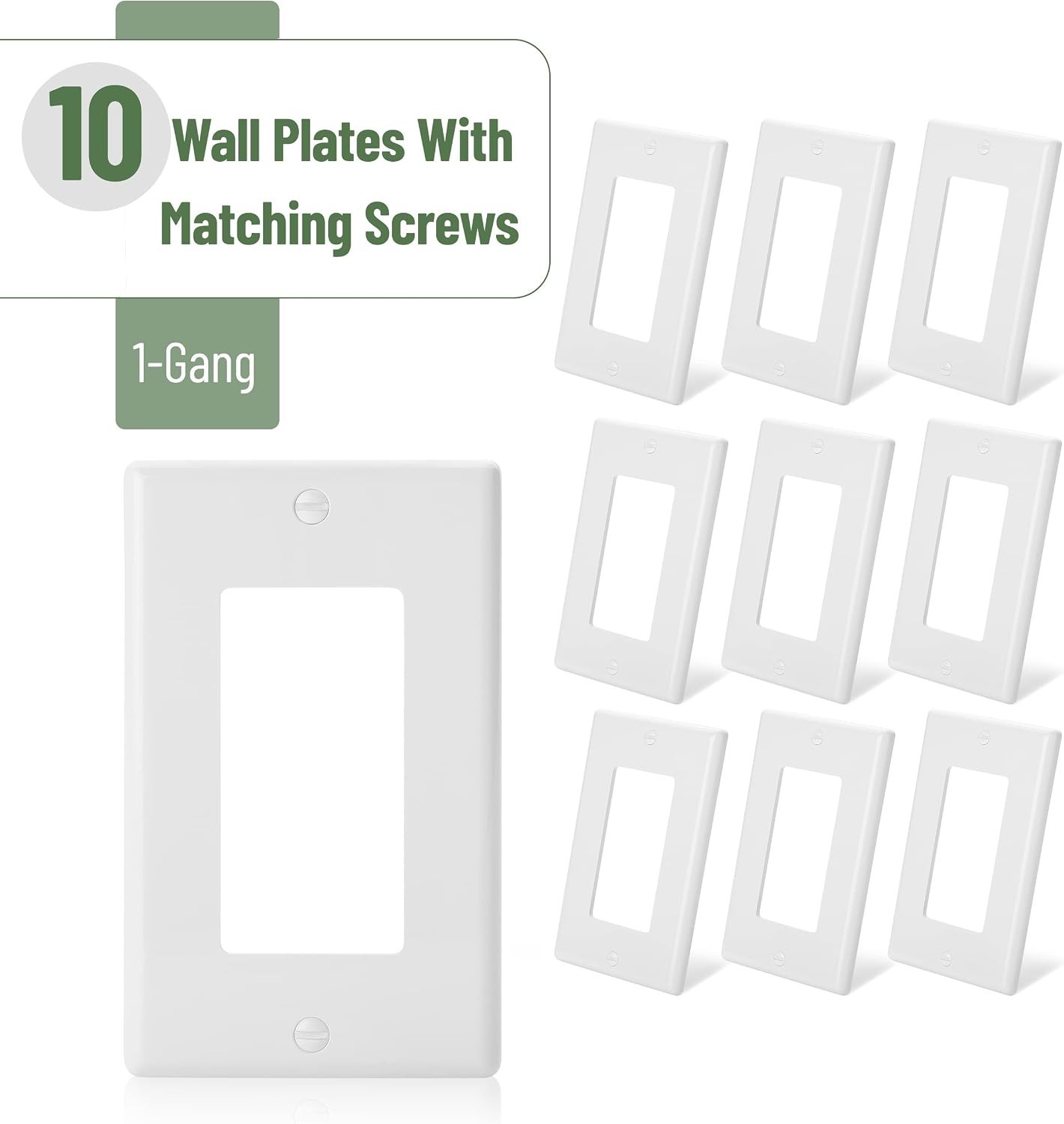 Bates 10 Pack White Wall Switch Plates & Outlet Covers – Durable Polycarbonate