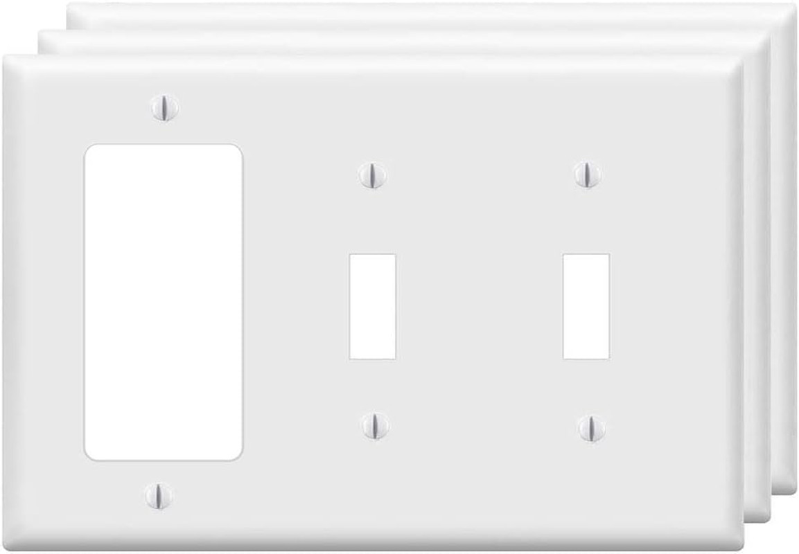 Combination Double Toggle/Single Decorator Rocker Outlet Light Switch Wall Plate