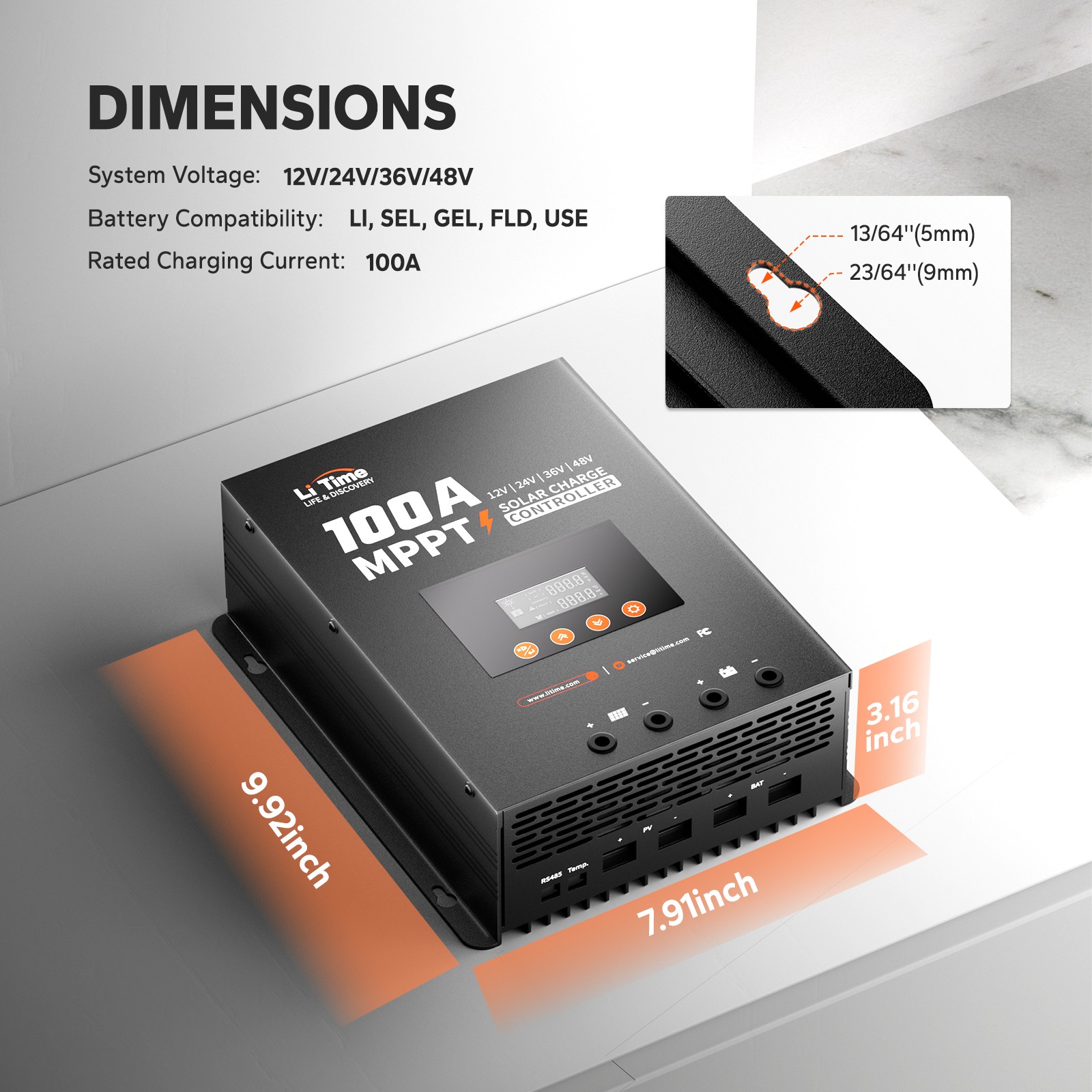 Refurbished LiTime 100A MPPT 12V/24V/36V/48V Bluetooth Solar Charge Controller