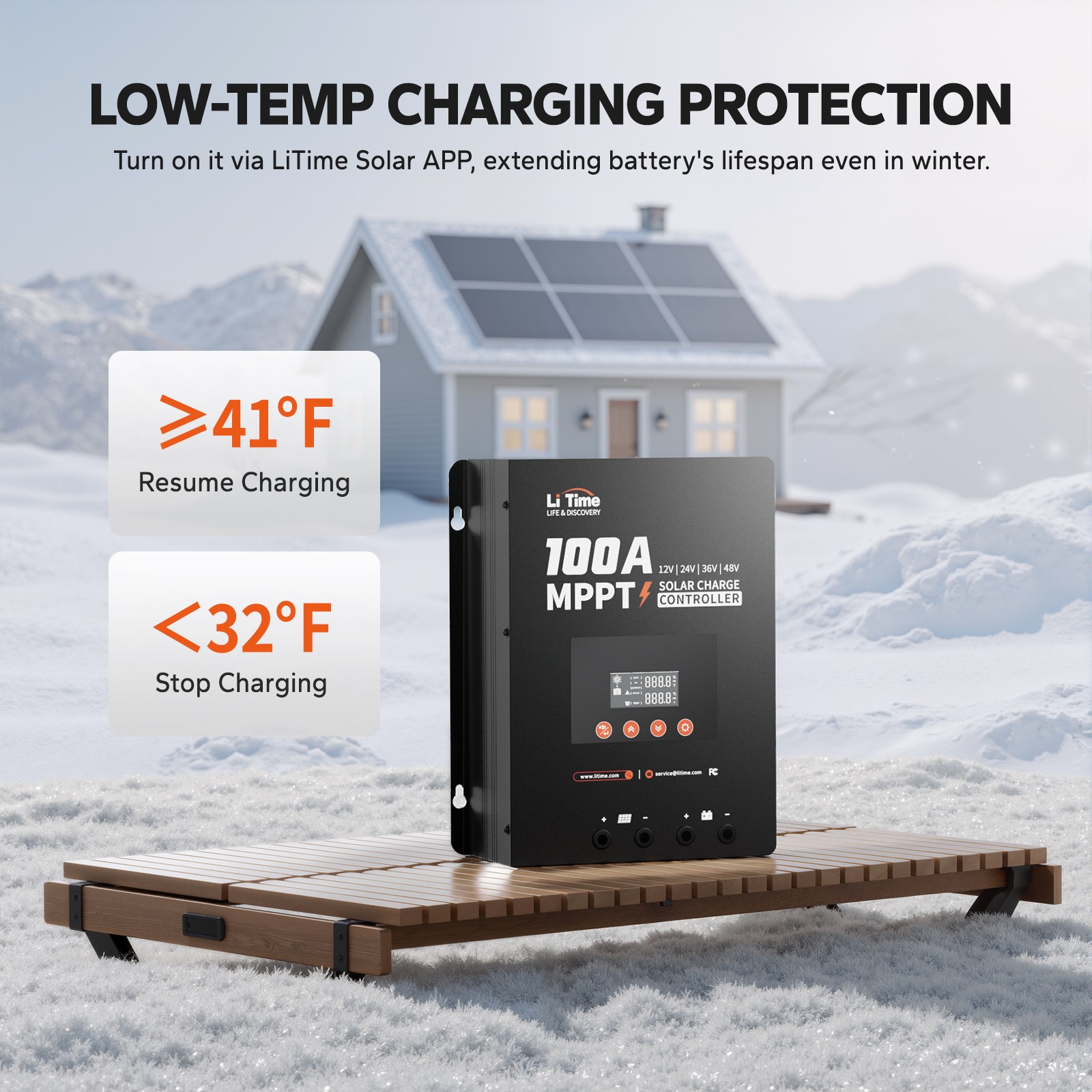 Refurbished LiTime 100A MPPT 12V/24V/36V/48V Bluetooth Solar Charge Controller