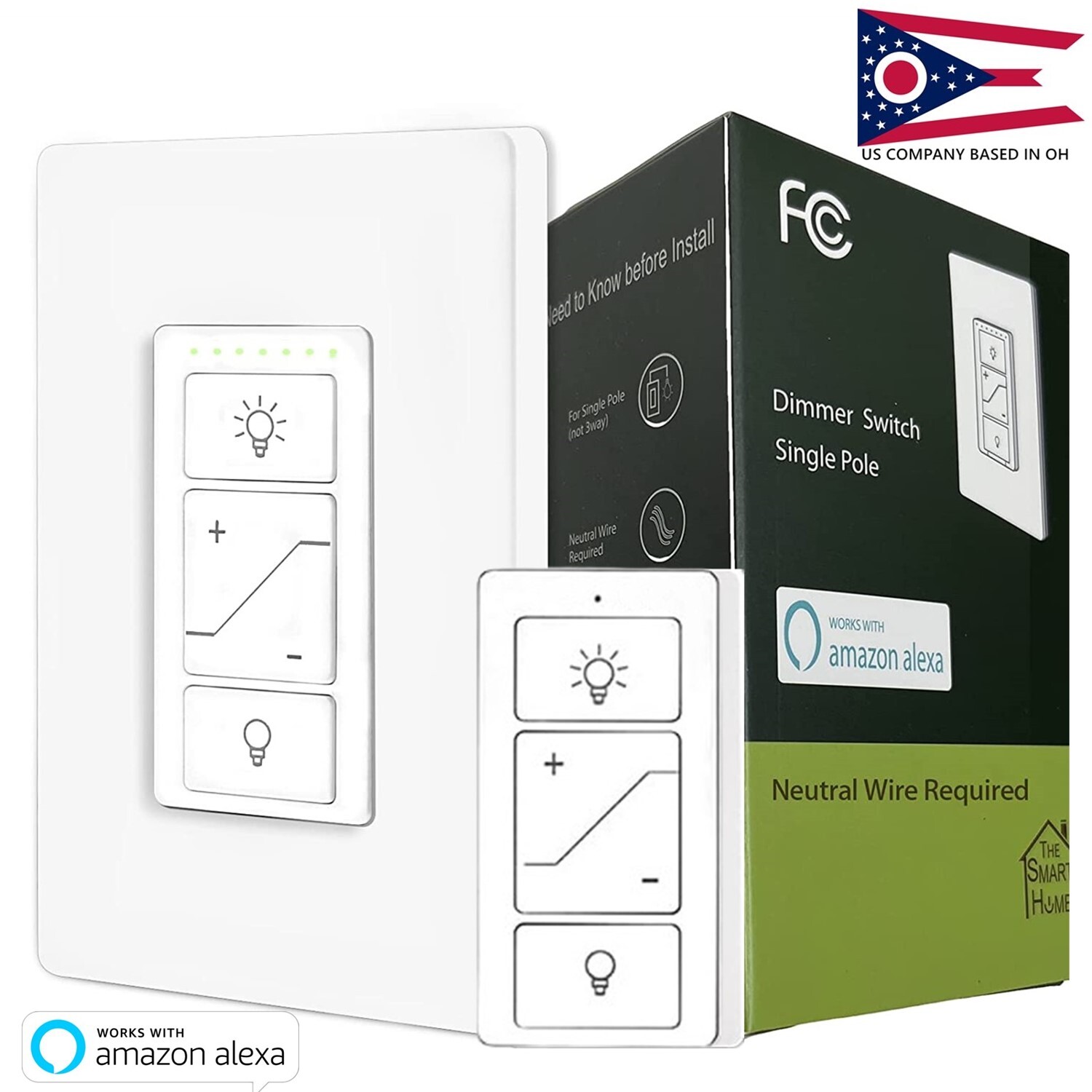Smart Dimmer Switch with Remote Wireless 3-Way/4-Way Remote Work with Alexa