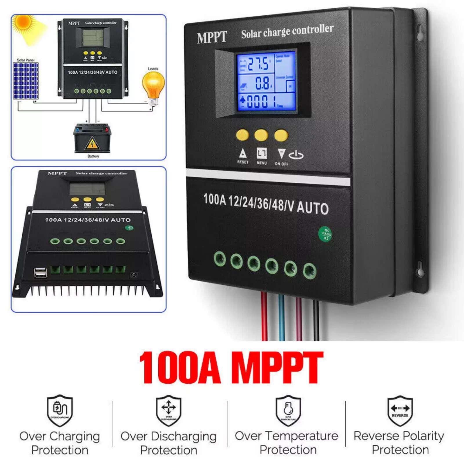 1pc MPPT 100A Solar Charge Controller For 12V 24V 36V 48V PV Battery Regulator