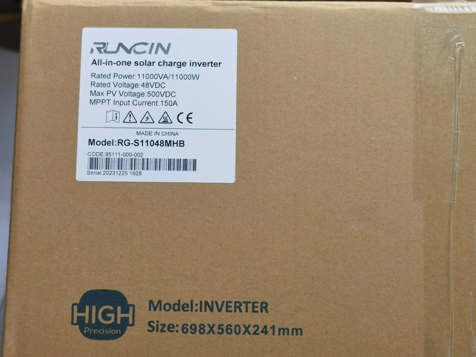 1.1kW 48V 220/230/240V Solar Hybrid Inverter 150A MPPT Charger+Wifi Single Phase