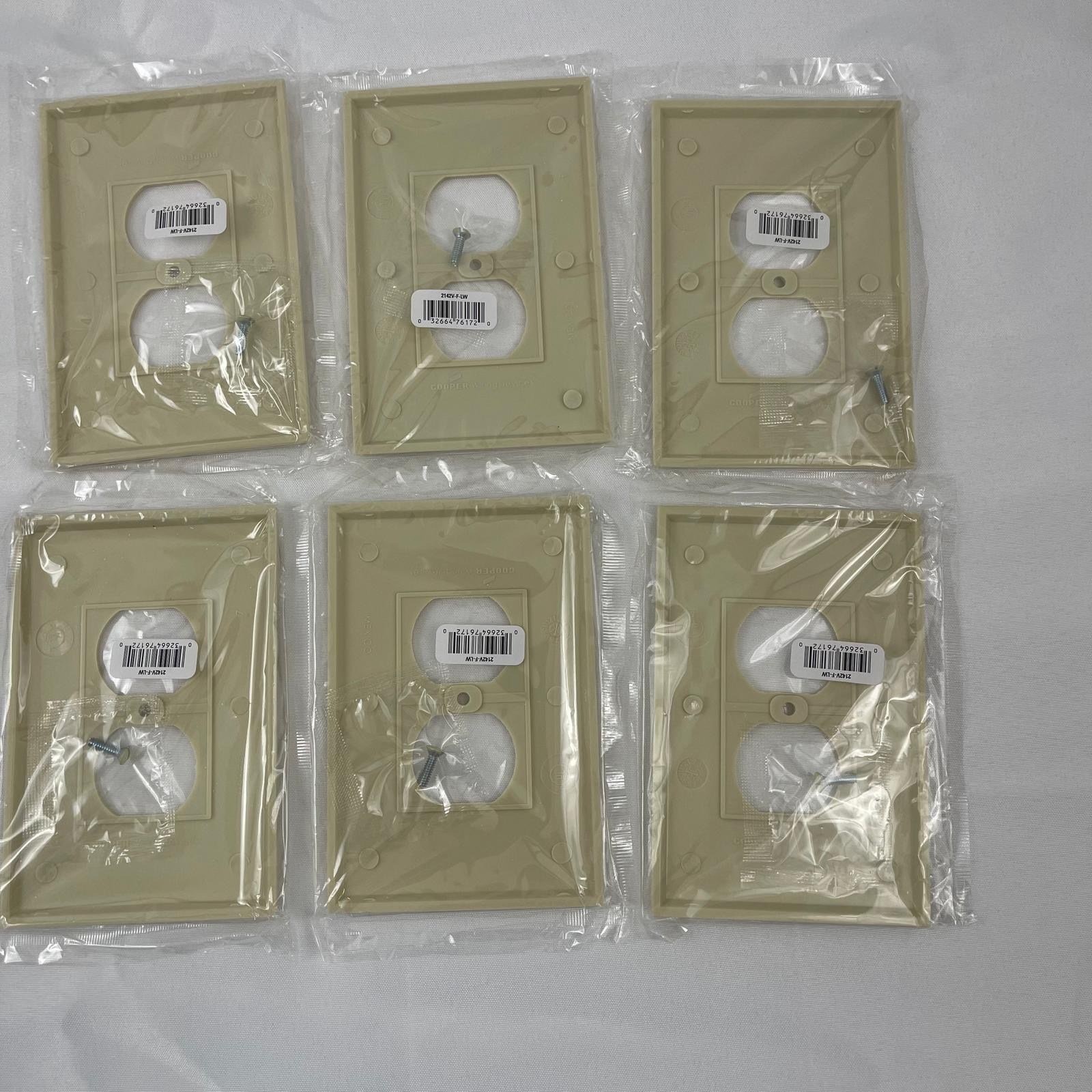 Cooper Wiring Devices 2142V-F-LW Ivory Duplex Outlet Wall Plate 6 Pack New