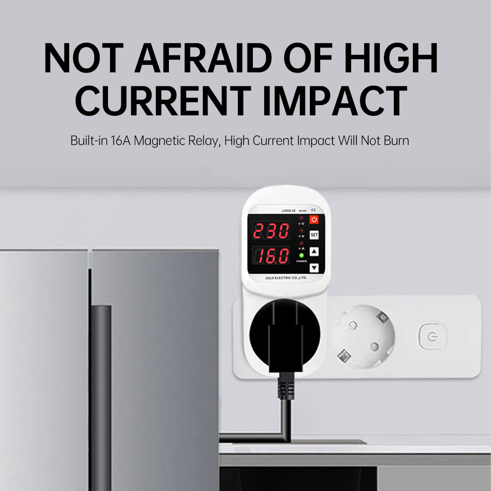 AC 220V LED Voltage Current Protection Socket Over/Undervoltage Adjustable 16A