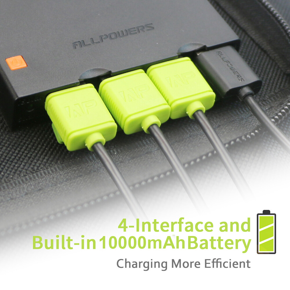 ALLPOWERS 21W Solar Charger with 10000mAh PowerBank and 3 Fast Charging USB-A/C