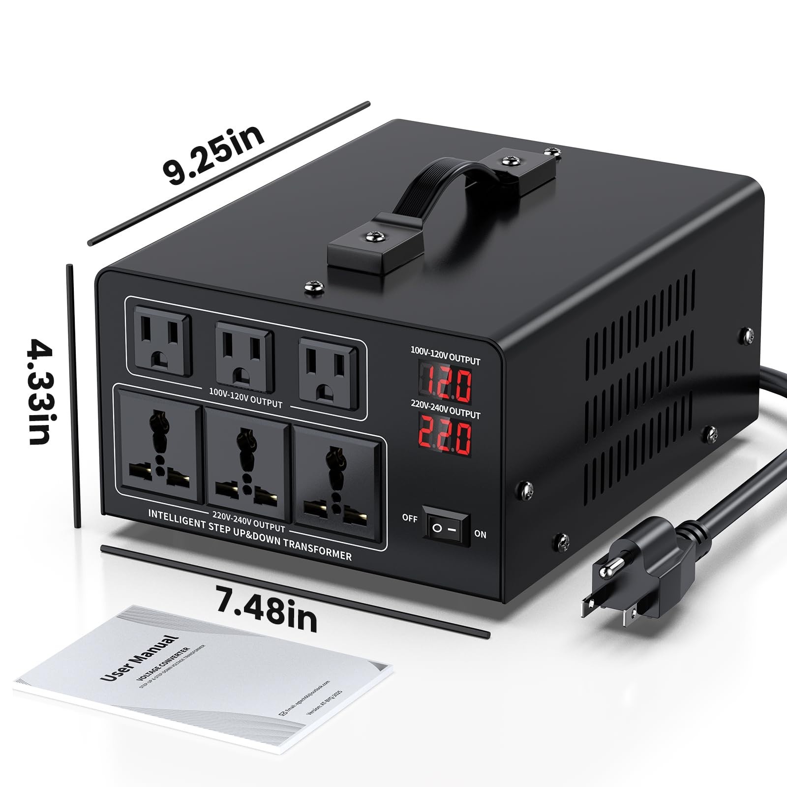 2000W Voltage Converter Transformer 110V/120V to 220V/240V, Step Up/Down, LCD Di