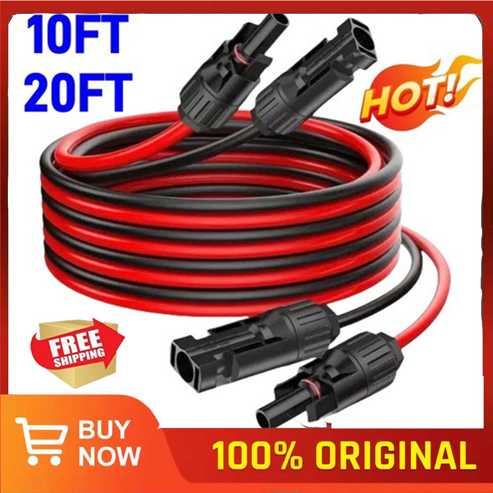 10 AWG Solar Panel Extension Cable PV Wire Solar Connectors Pair Black Red 6mm²