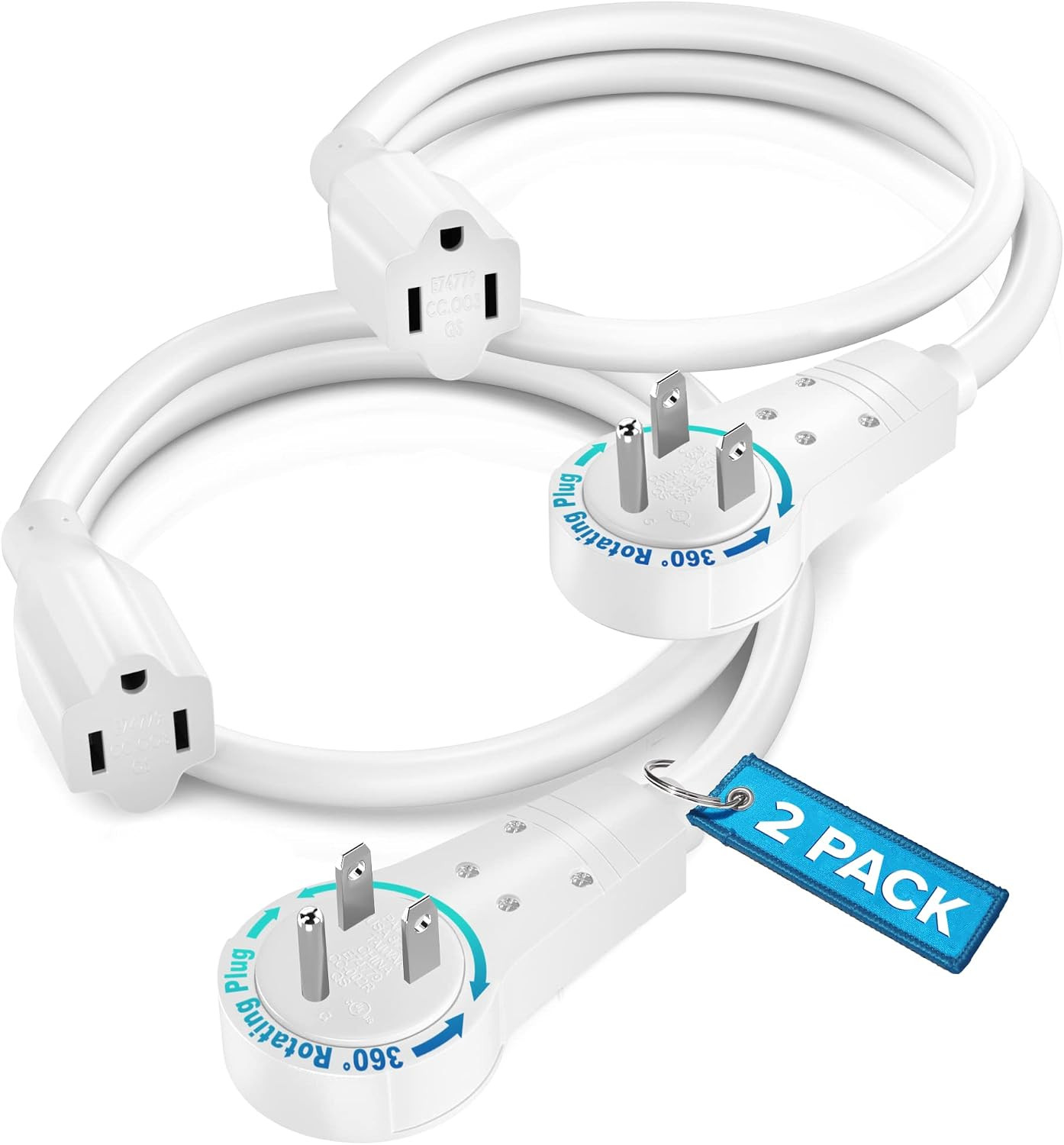 Cable 0.5 Feet 14Awg 360° Rotating Flat Plug Extension Cord/Wire, 3 Prong Ground