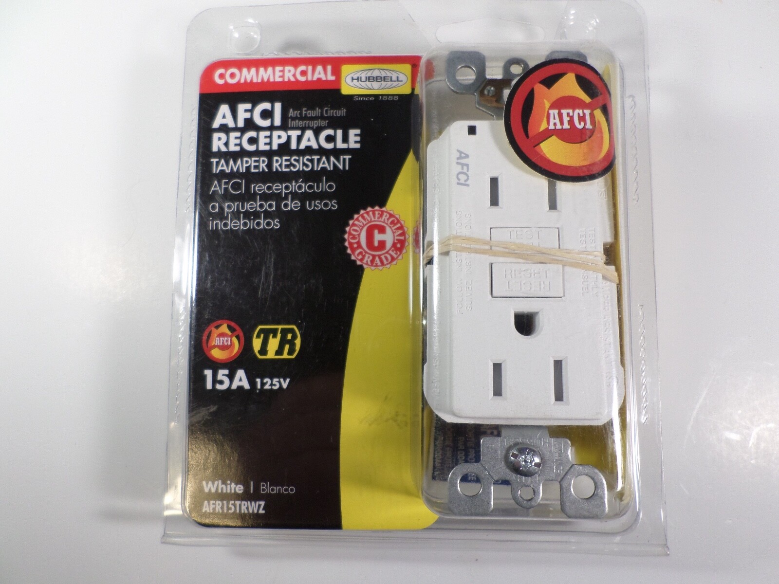 AFCI Receptacle Hubbell AFR15TRWZ Receptacle 15 A Amps 125V AC Duplex Outlet