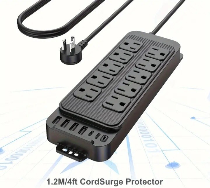 Power Surge Protector with 10 Outlets & 4 USB Ports & 2 USB-C Port (5V/3A),