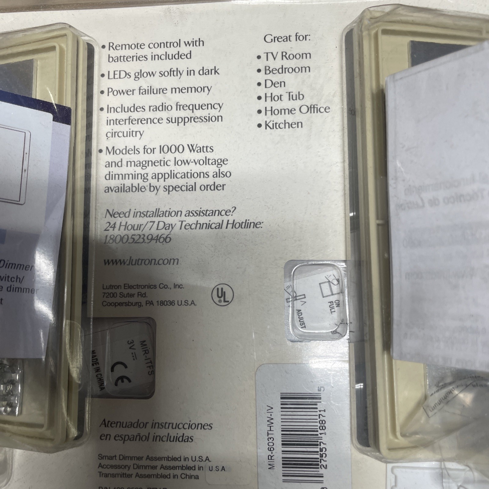 NEW Lutron IR MIR-603THW-IV Remote Digital Dimmer Maestro Infrared IVERY Smart