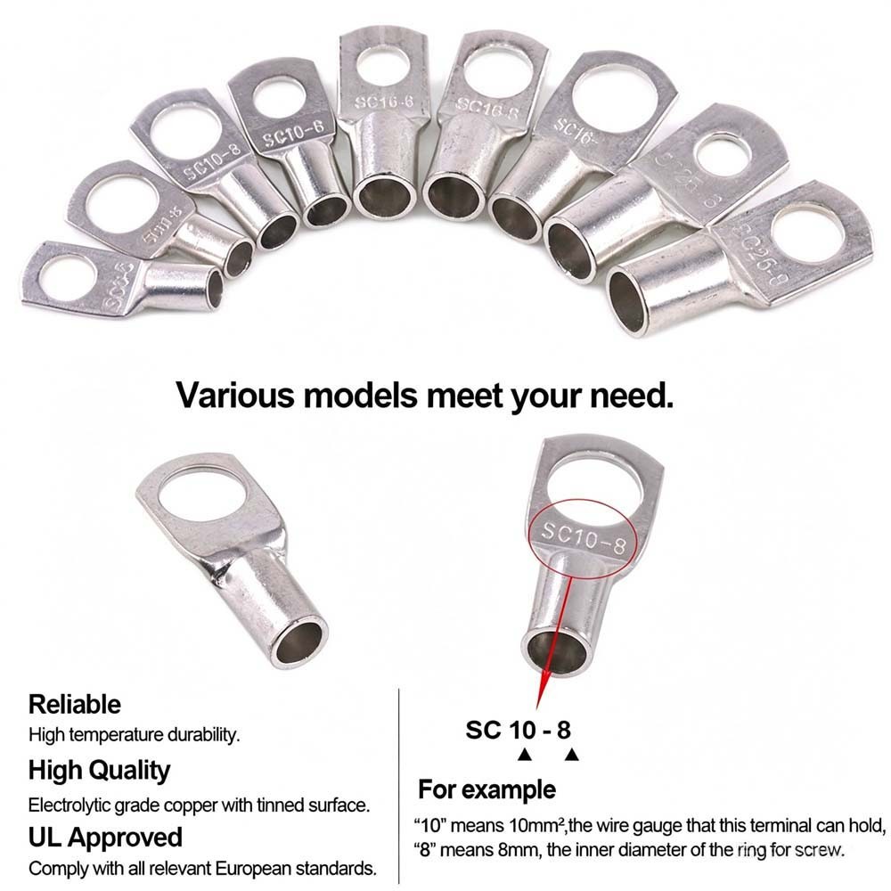 Wear Resistant Closed End Cable Lugs fits Automotive Marine Wire Connection Work