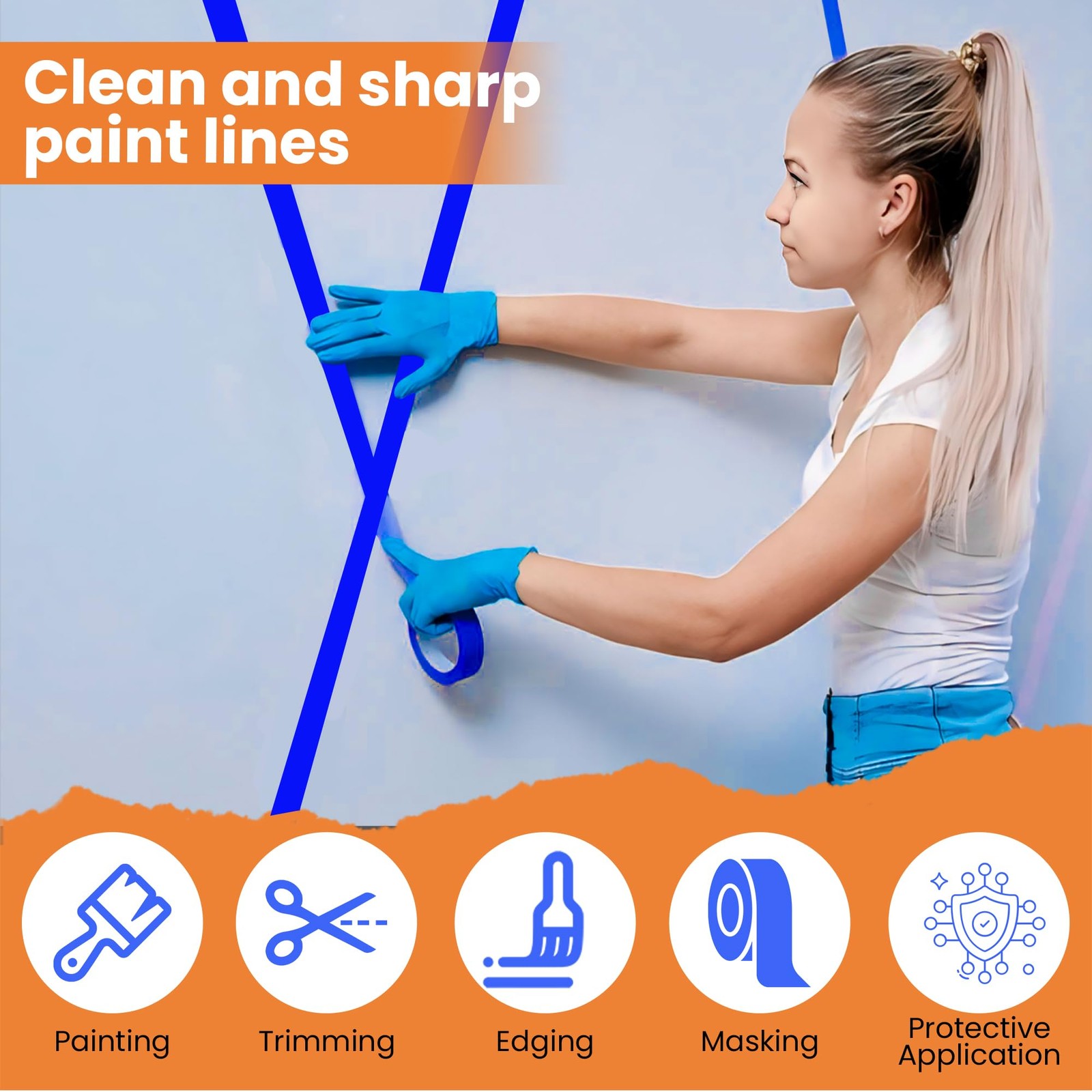Stix-On Painters Tape 1.5 Inch Wide 24 Roll Painting Tape Blue Masking Tape
