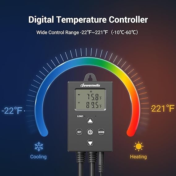 DEWENWILS Digital Temperature Controller Thermostat Outlet 14-140°F, 120V/10A/12