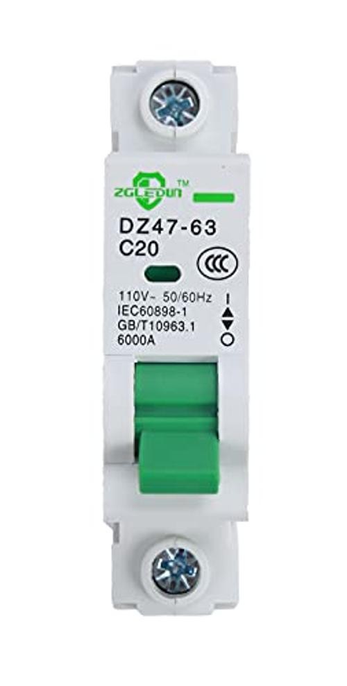 AC Miniature Circuit Breaker 20 Amp, 120/240VAC, 6kA Din Rail Mount 20A 1 Pole