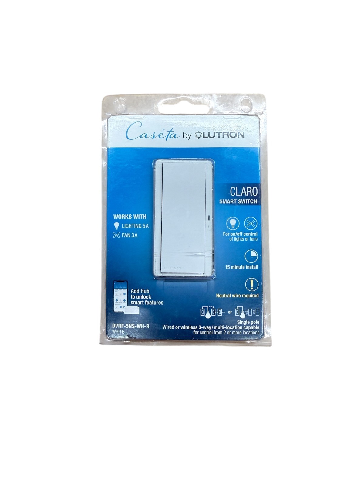 Lutron DVRF-5NS-WH-R Caseta Claro Smart Switch 5A Single Pole/3-Way White