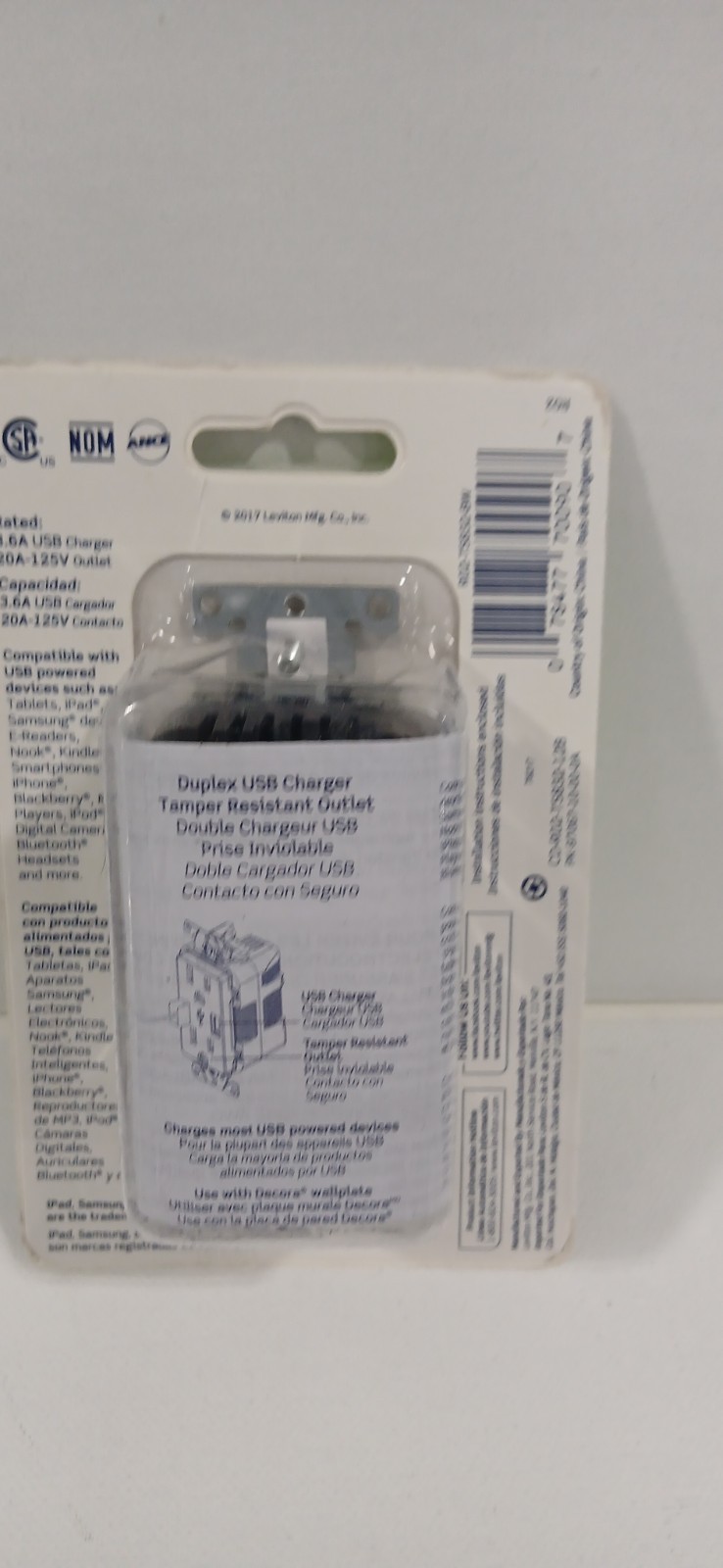 Leviton USB Outlet Tamper Resistant White Type A 18W 20A T5832-BW