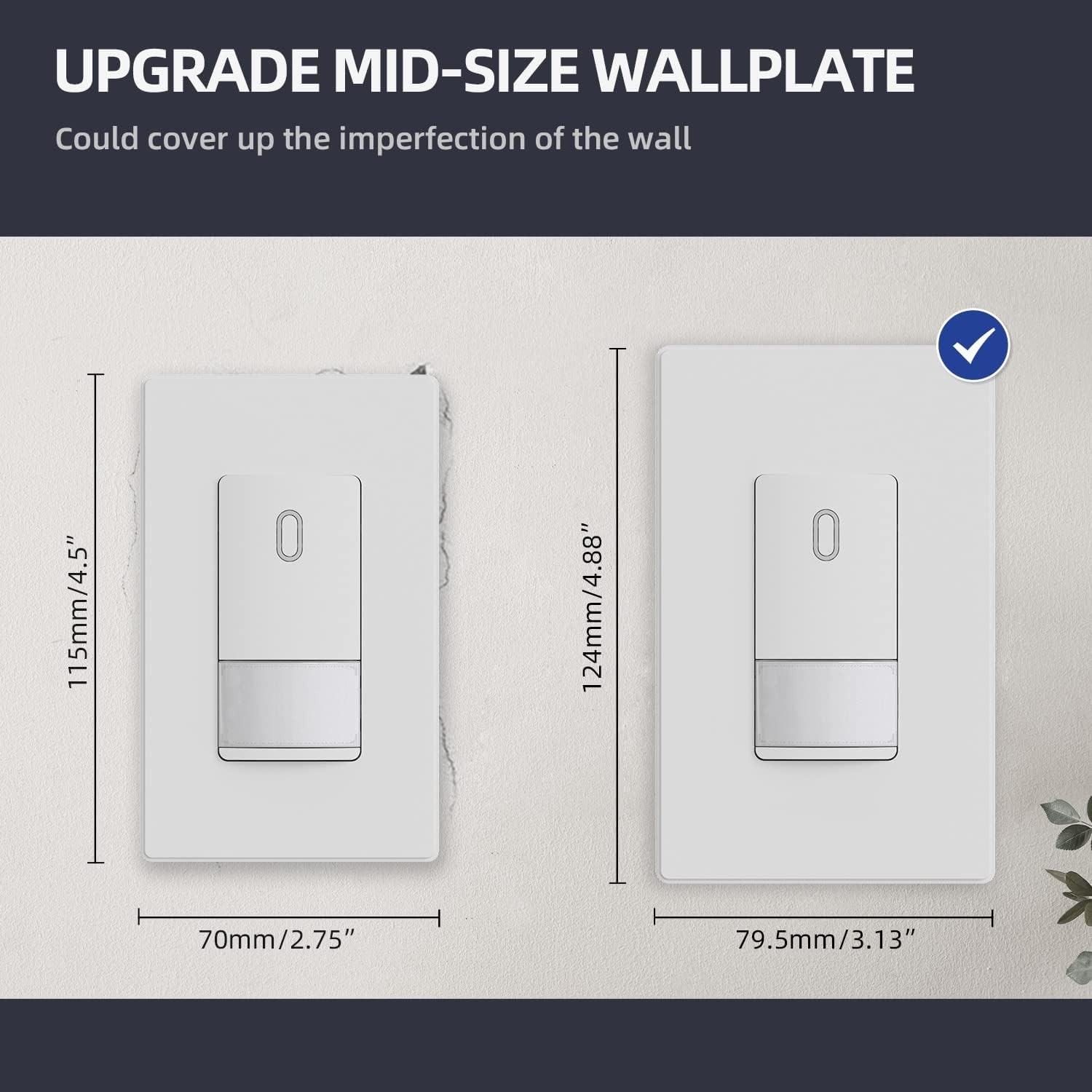 Screwless Wall Plate, Mid-Size, Decorative, 2 Pack, Matte White
