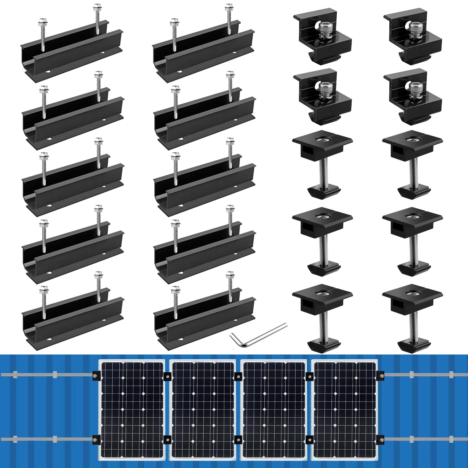 Anbte Solar Panel Mounting Brackets, 4.72″ Rails + 1.38″& 1.18″ clamps, Black