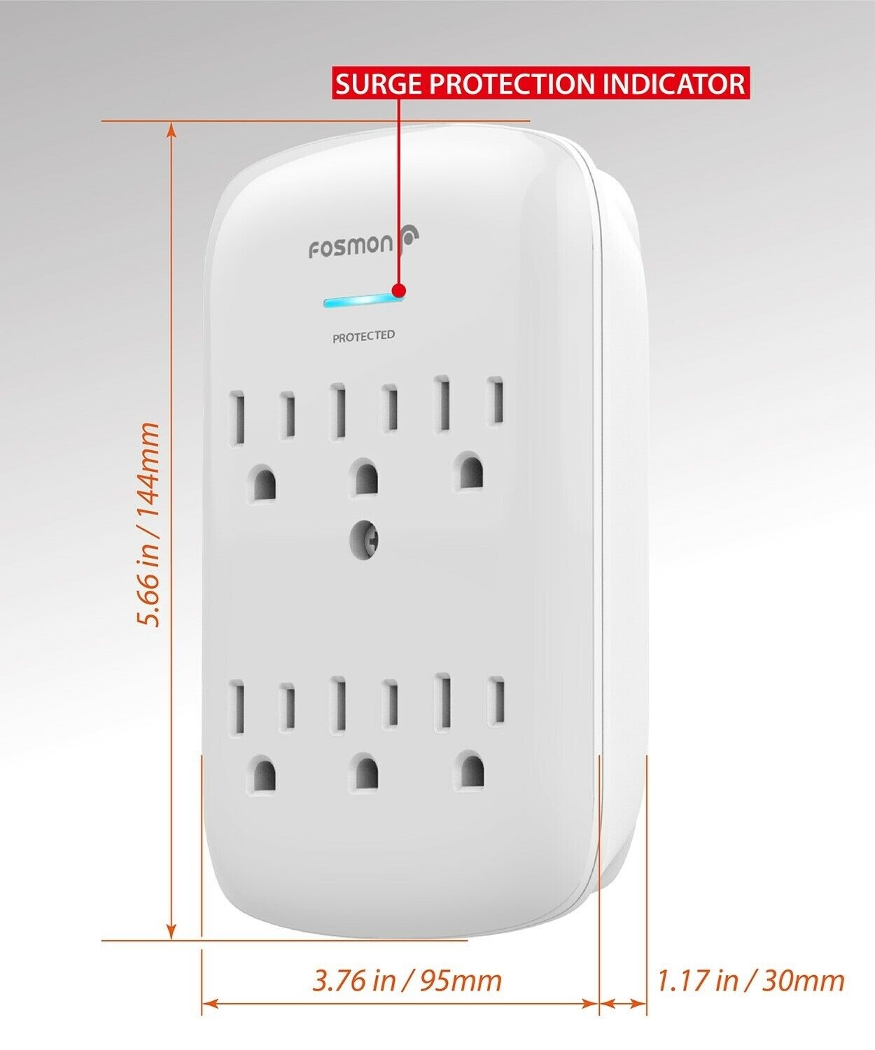 6 Outlet Extender Surge Protector Multi Plug Wall Adapter Tap 1200J [ETL Listed]