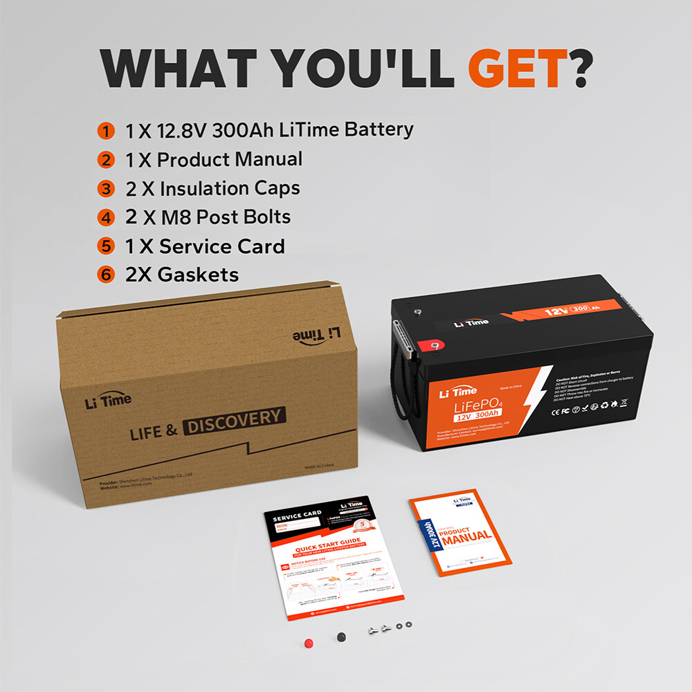 LiTime 12V 300AH 3840Wh LiFePO4 Lithium Battery 200A BMS for RV Solar Marine