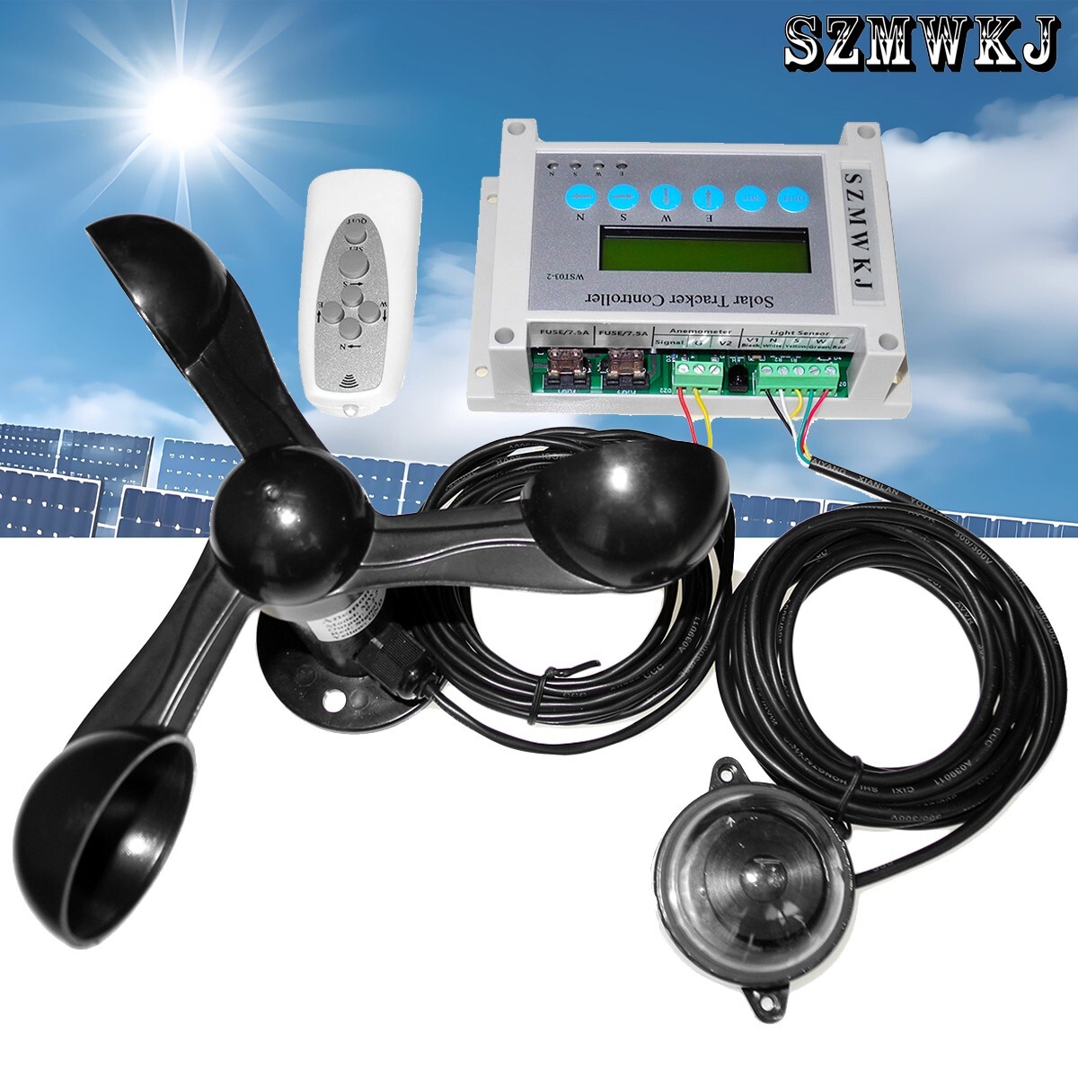 Dual Axis Solar Tracker Controller + Light Sensor + Wind Speed Sensor +IR Remote