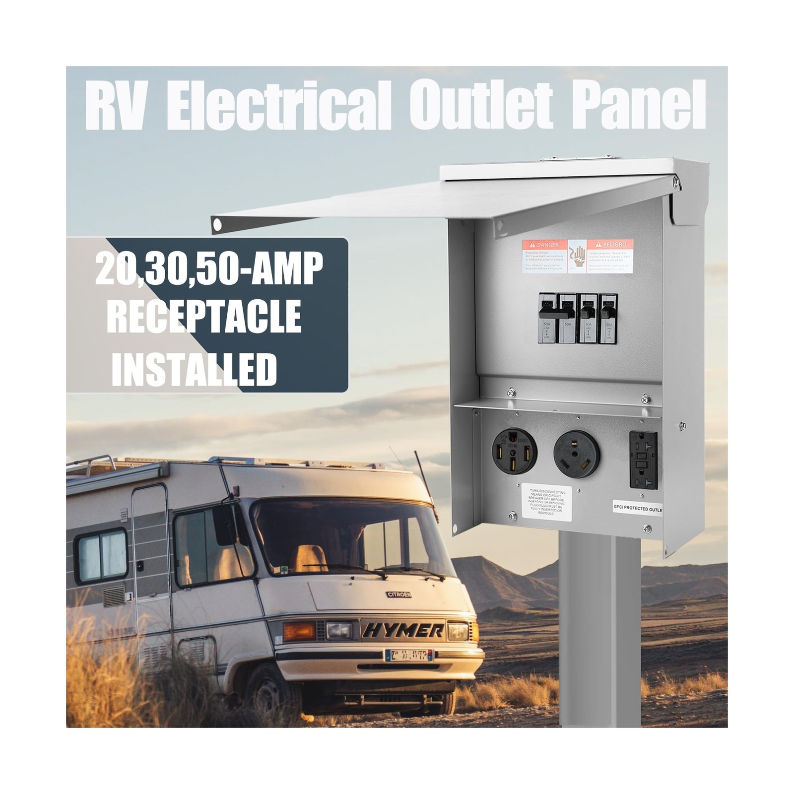 Temporary Electrical Power Outlet Panel Weatherproof RV Receptacle Box with 3…