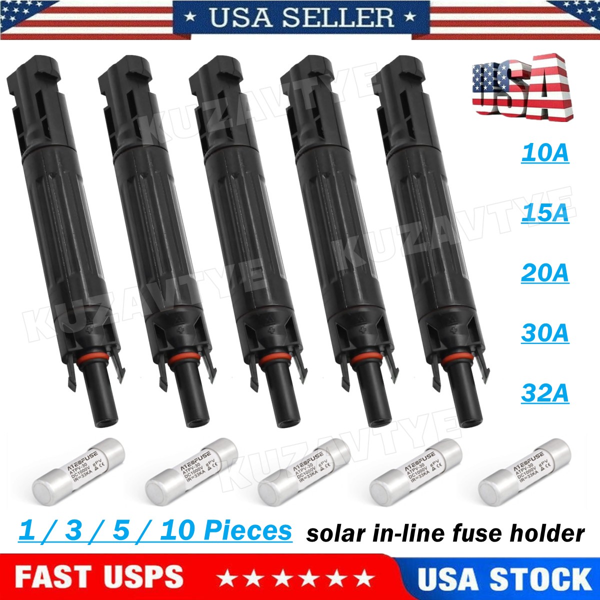 1~10PCS Fuses Holder Built in10A 15A 20A 30A 32A in-line Fuse Solar PV Connector