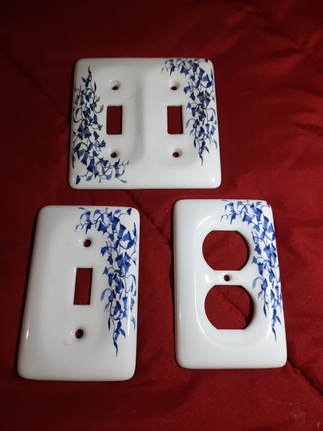 Leviton Blue Floral Porcelain Double Switch, Single Switch & Double Outlet Cover