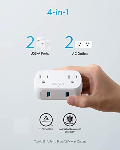 ANKER OUTLET EXTENDER USB POWEREXTEND PLUG 2 MINI 2 OUTLETS 2 USB PORTS – WHITE