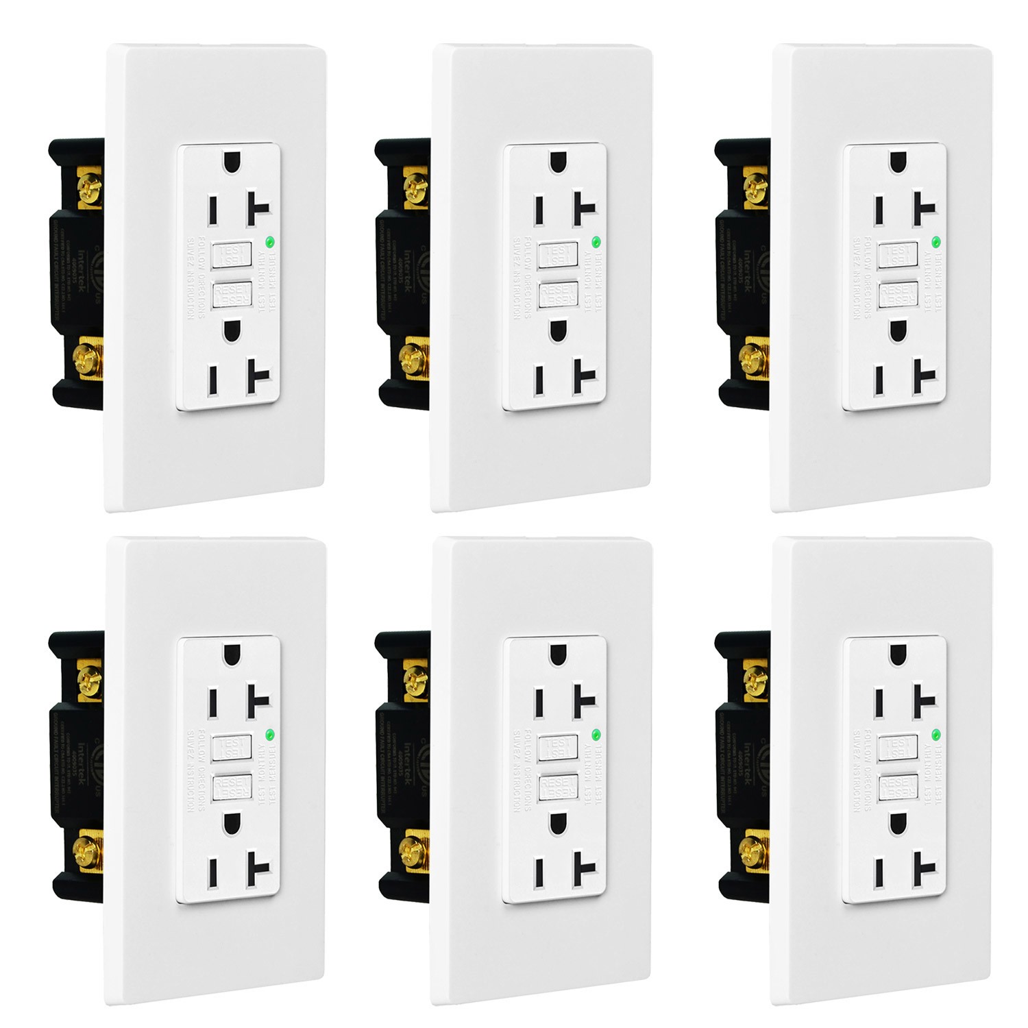 6PK 125-Volt 20Amp GFI GFCI Receptacle Non-Weather/Tamper Resistant ETL Listed