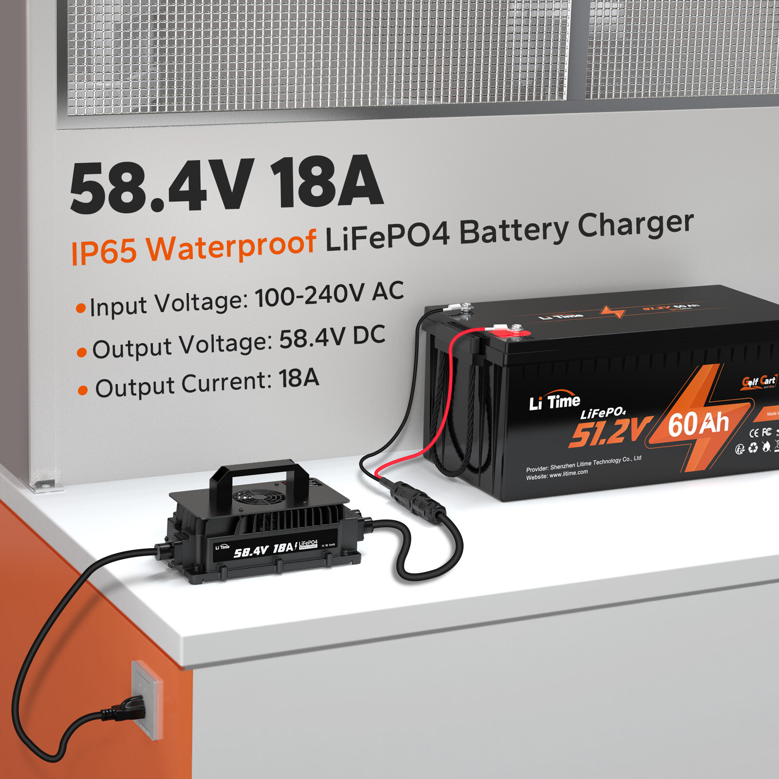 LiTime 58.4V 18A AC-DC Waterproof Charger for 48V LiFePO4 Battery-Refurbished