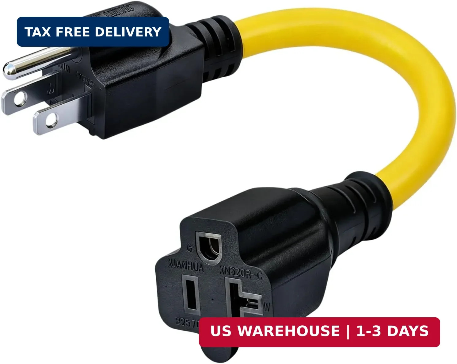 1-Foot 15 Amp Household AC Plug to 20 Amp T Blade Adapter Cable，14AWG 1-Foot 15