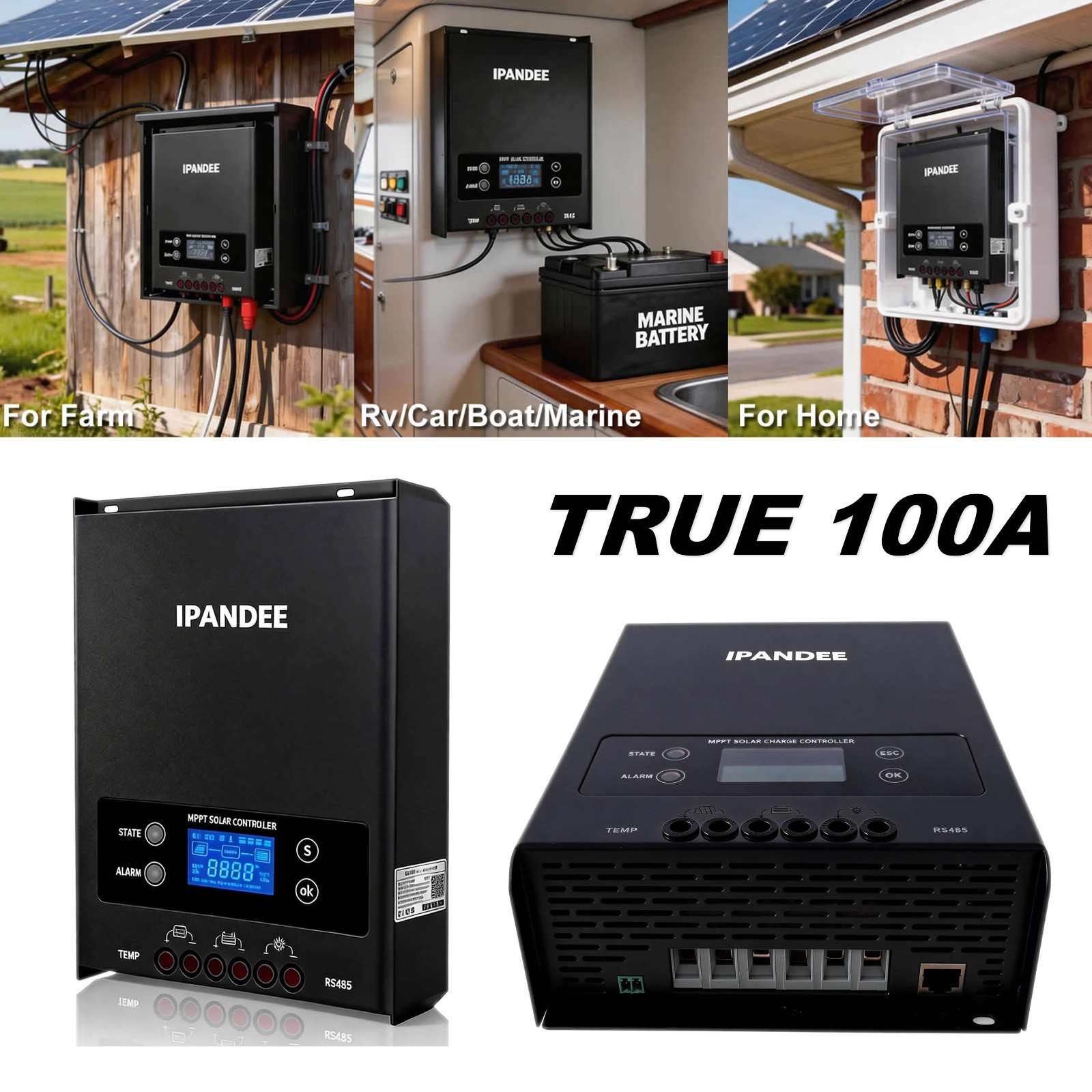 100A 250V Solar Panel Battery Charge PV Controller 12V/24V/36V/48V LCD Regulator