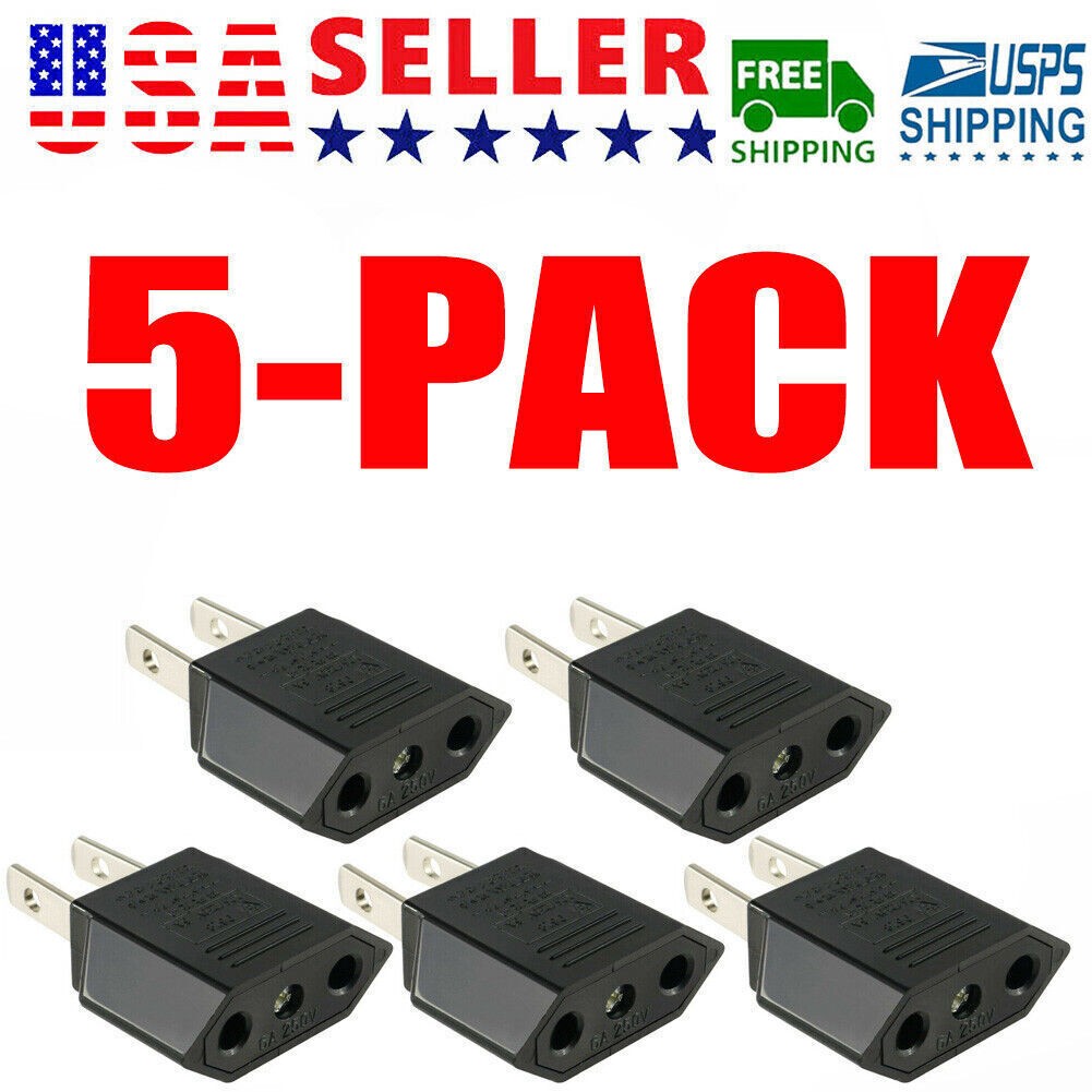 5 PCS New EU Euro Europe to US USA Power Jack Wall Plug Converter Travel Adapter