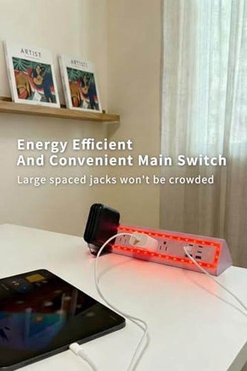 Desk Clamp Power Strip with Nightlight, 40W Fast 5 Outlets & 6 Usb Ports Pink