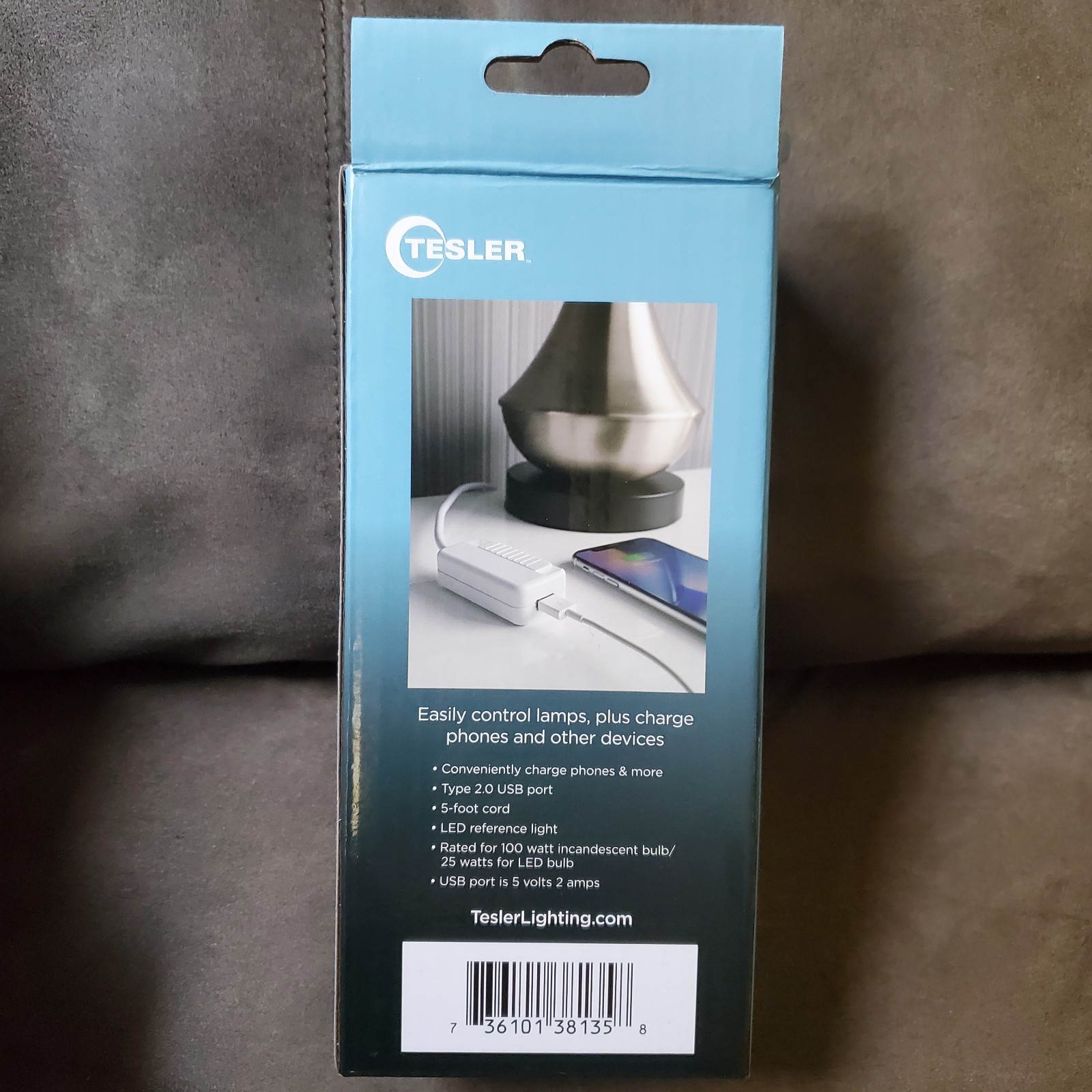 Tesler White Finish CFL-LED Plug-In Table Top Dimmer with USB Port 97D15