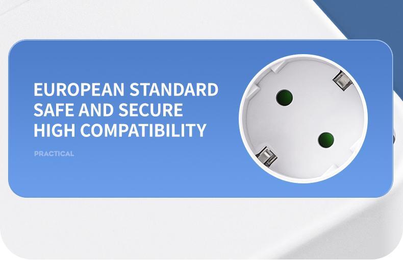 EU Plug 5-Socket Wall Outlet, With/Without USB Type-C, No Extension Cord