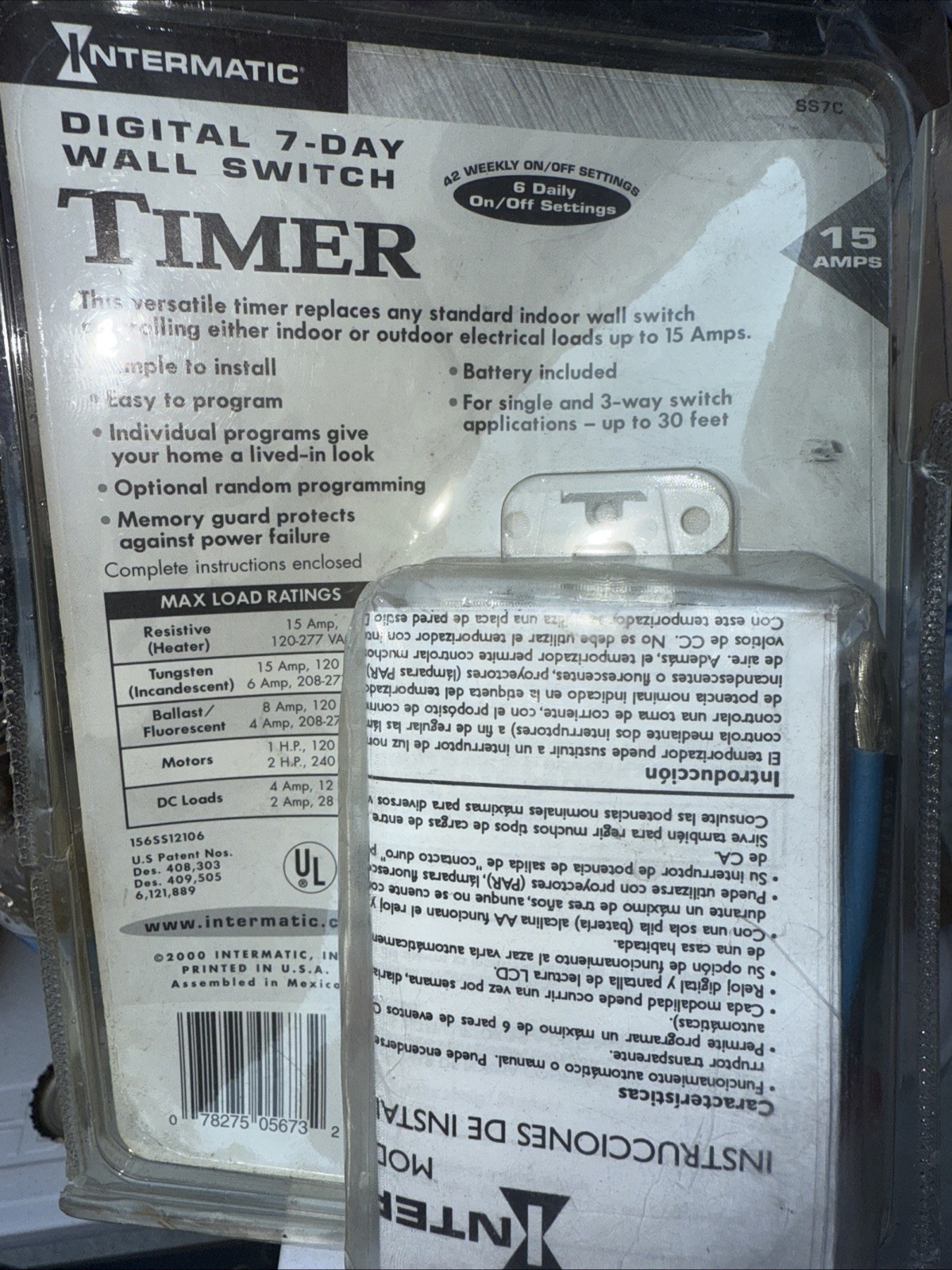 Intermatic SS7C Y2K Digital 7 Day Wall Switch Timer 6 Daily Settings New Sealed