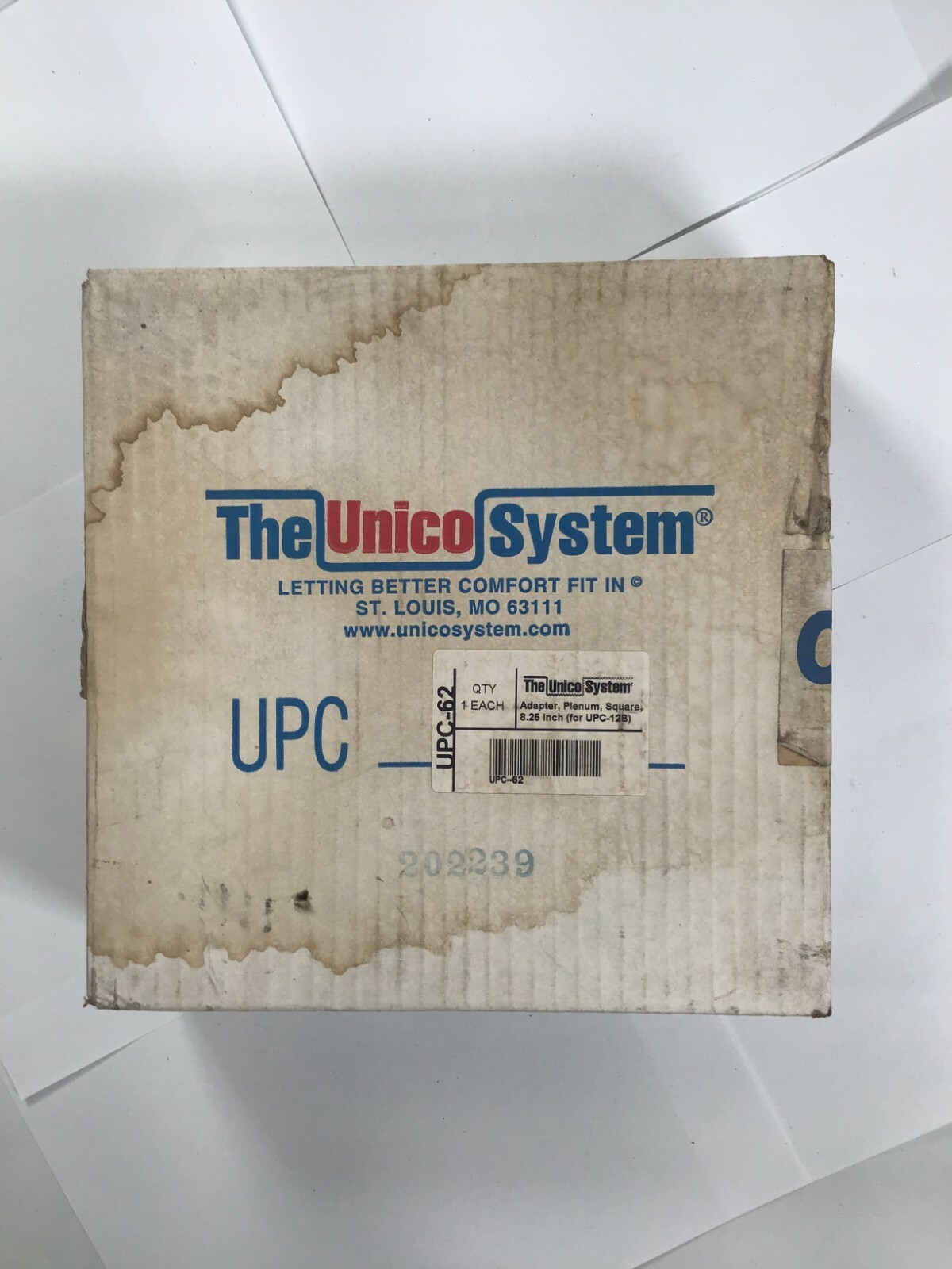 Unico UPC-62 Plenum Square Adapter 8.25 in UPC-128 NEW! NIB